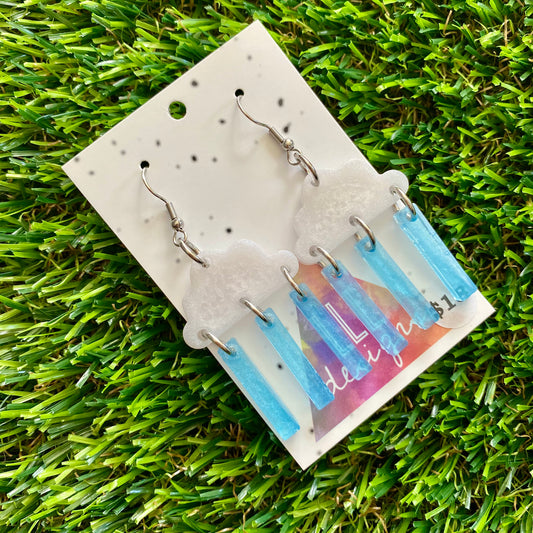 ON SALE!!!!!! Weather Resin Earrings - Rain Clouds with Translucent Heavy Rain Featuring Hook Tops!