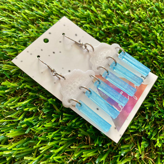 ON SALE!!!!!! Weather Resin Earrings - Rain Clouds with Translucent Heavy Rain Featuring Hook Tops!