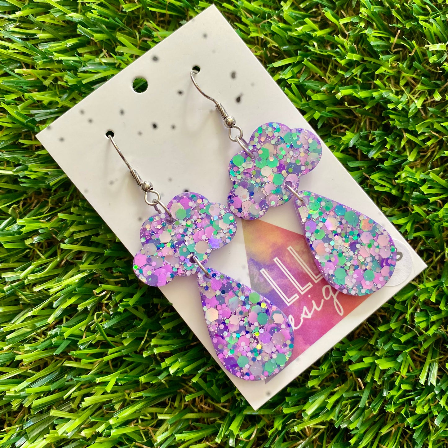 ON SALE!!!!!! Weather Resin Earrings - Purple Multi Confetti Rain Featuring Hook Tops!