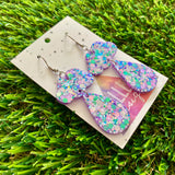 Weather Resin Earrings - Purple Multi Confetti Rain Featuring Hook Tops!