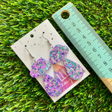 Weather Resin Earrings - Purple Multi Confetti Rain Featuring Hook Tops!