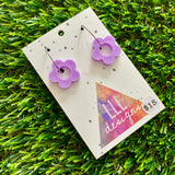 Resin Earrings - Purple Mini Daisies Featuring a Silver Hoop!