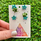 Resin Earrings - Hoop La Trio of Glitter Stars Featuring a Silver Hoop!
