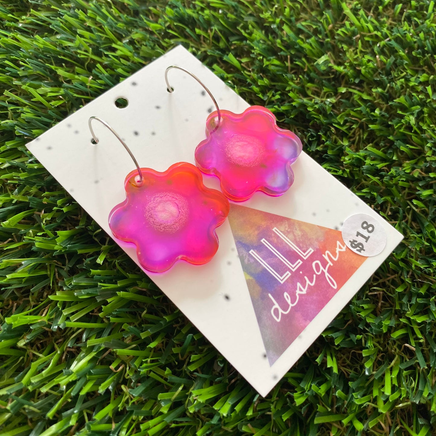 ON SALE!!!!!! Alcohol Ink Resin Earrings - Pink and Purple Flowers Featuring a Silver Hoop!