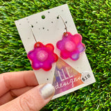 Alcohol Ink Resin Earrings - Pink and Purple Flowers Featuring a Silver Hoop!