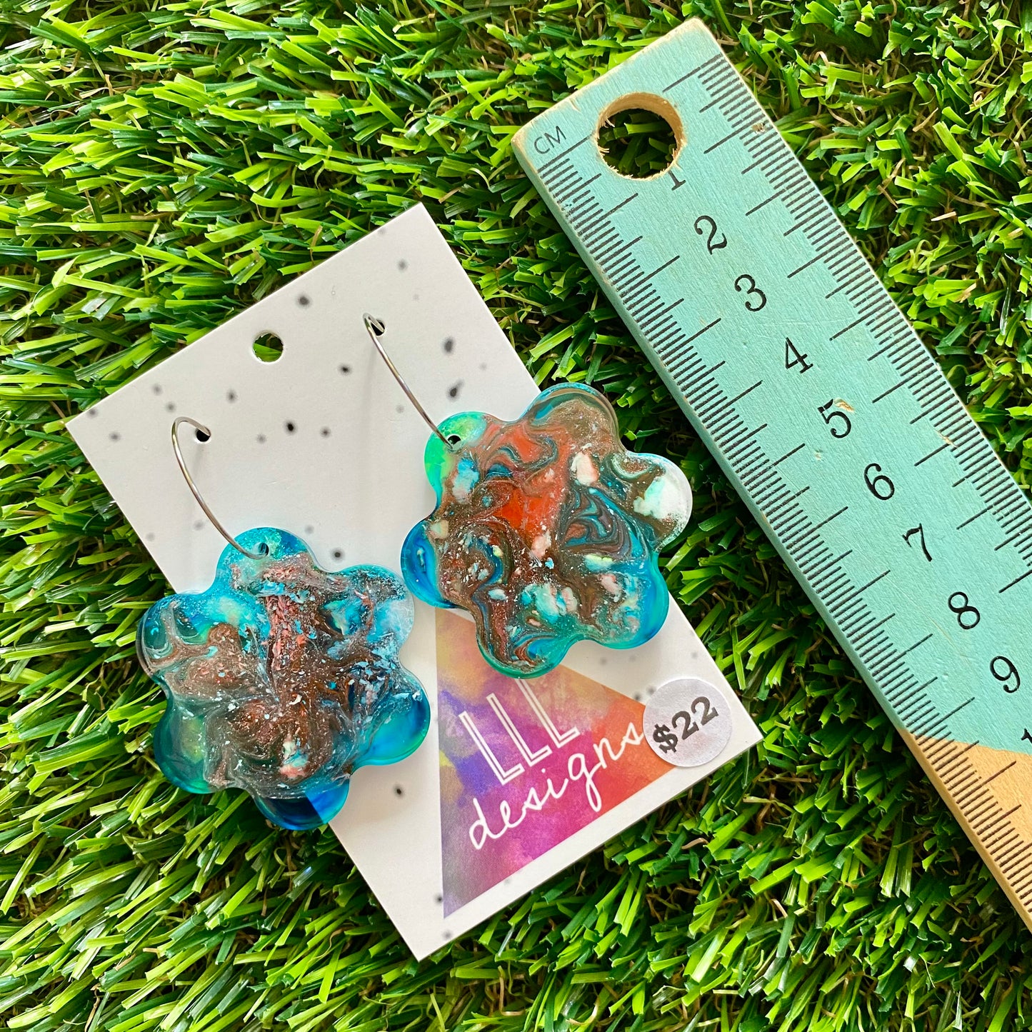 ON SALE!!!!!! Alcohol Ink Resin Earrings - Blue, Red and White Flowers Featuring a Silver Hoop!