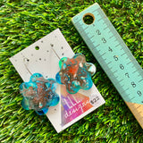 Alcohol Ink Resin Earrings - Blue, Red and White Flowers Featuring a Silver Hoop!
