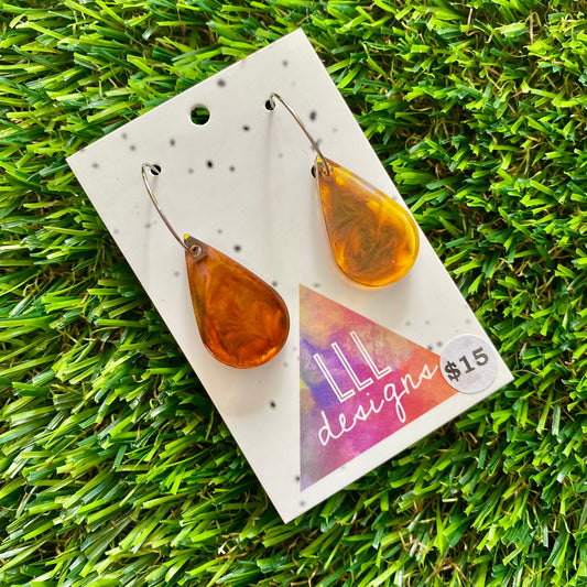 ON SALE!!!!!! Alcohol Ink Resin Earrings - Amber Droplets Featuring a Silver Hoop!