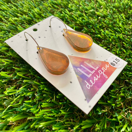 ON SALE!!!!!! Alcohol Ink Resin Earrings - Amber Droplets Featuring a Silver Hoop!