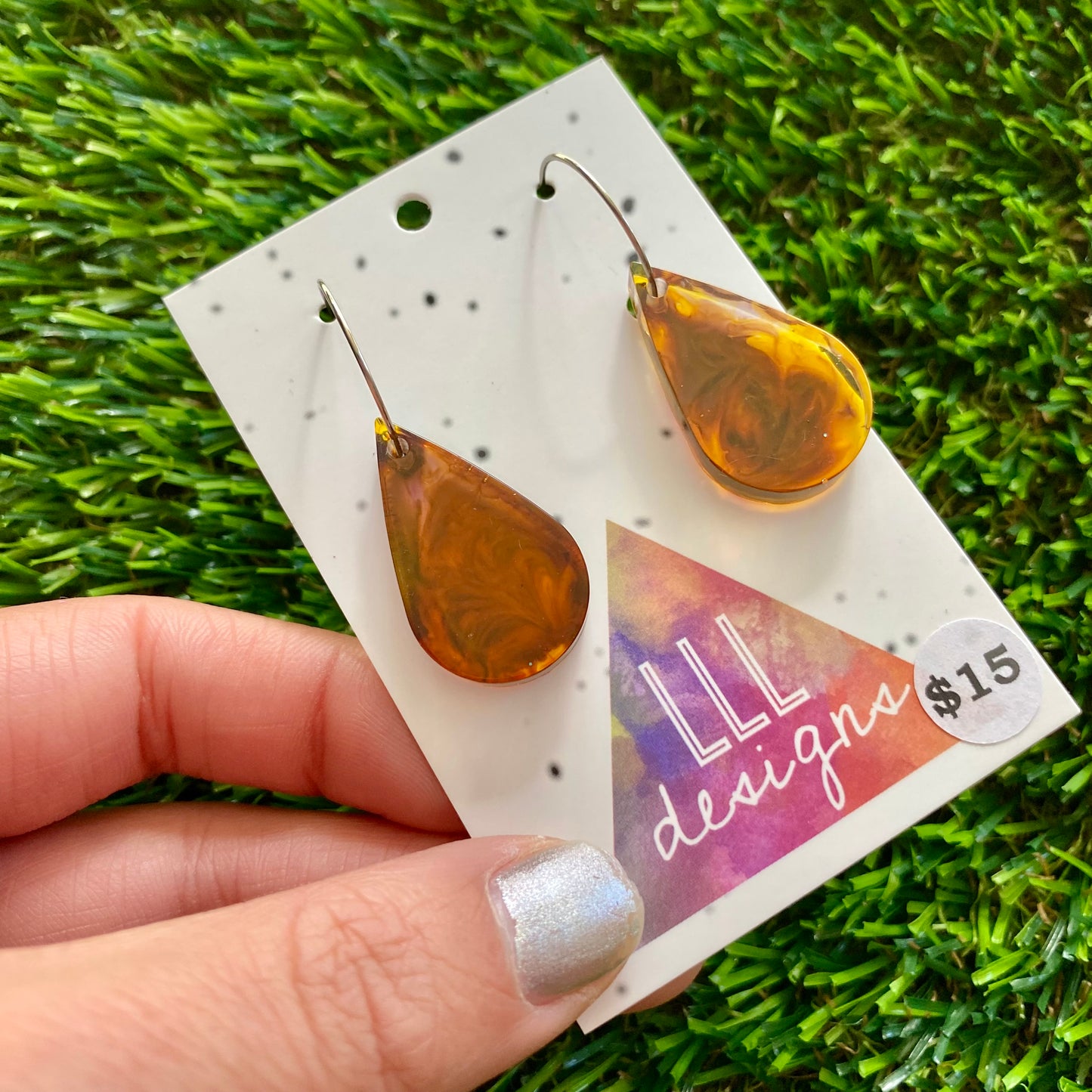 ON SALE!!!!!! Alcohol Ink Resin Earrings - Amber Droplets Featuring a Silver Hoop!