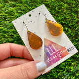 Alcohol Ink Resin Earrings - Amber Droplets Featuring a Silver Hoop!