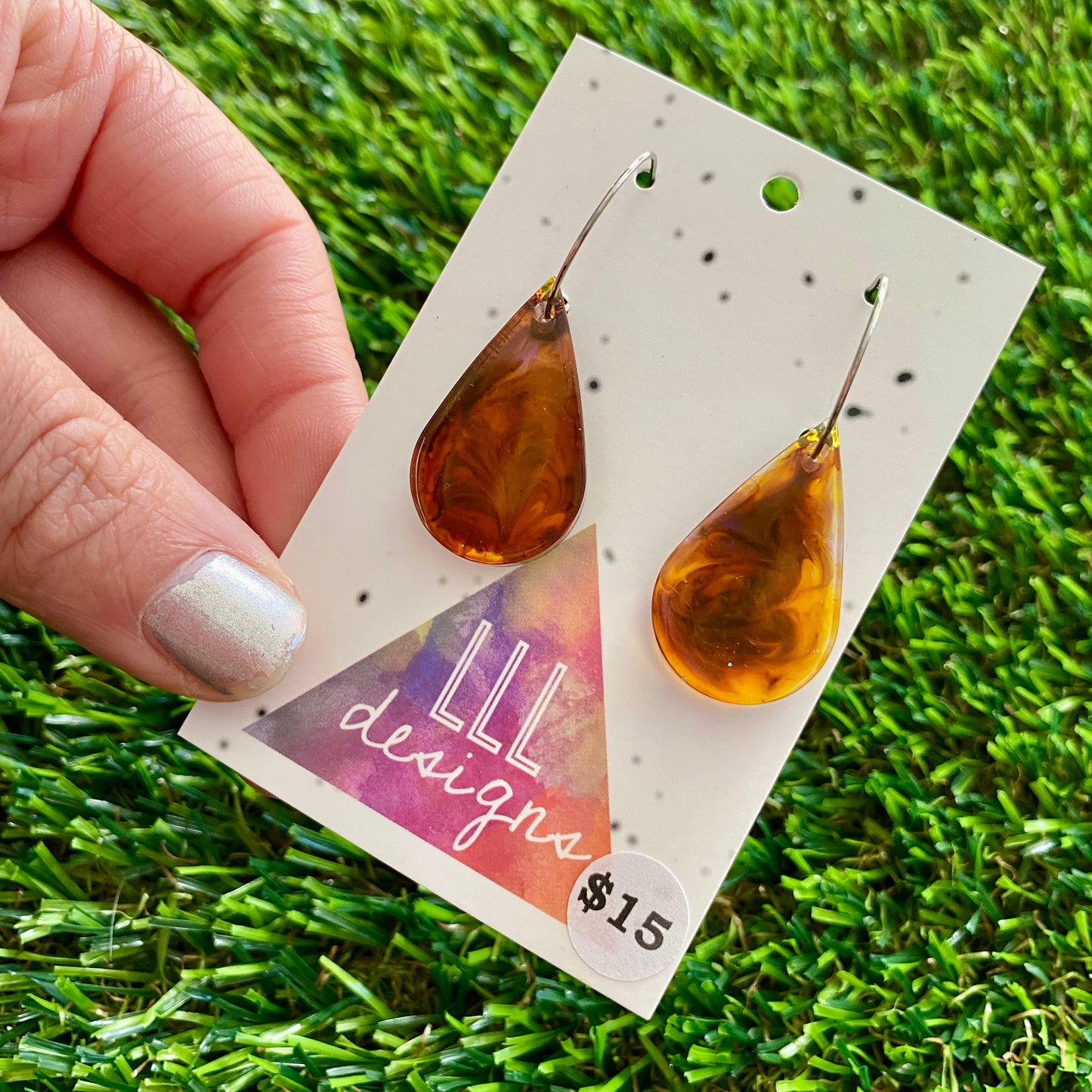 ON SALE!!!!!! Alcohol Ink Resin Earrings - Amber Droplets Featuring a Silver Hoop!