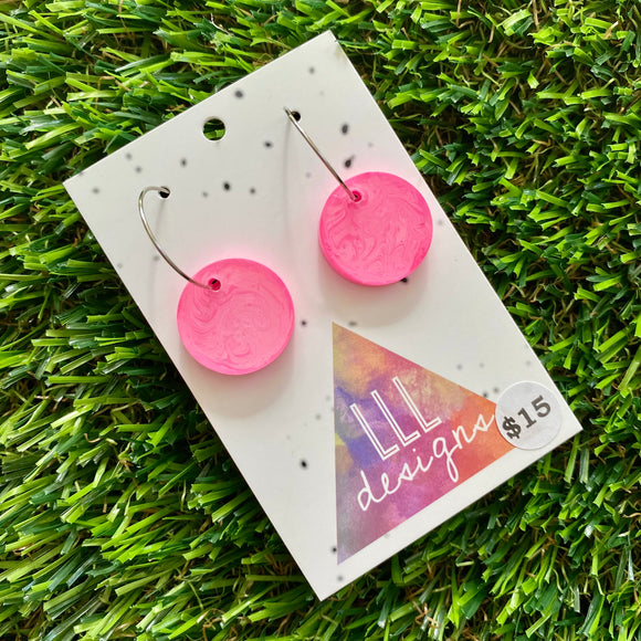 Alcohol Ink Resin Earrings - Pink Circles Featuring a Silver Hoop!
