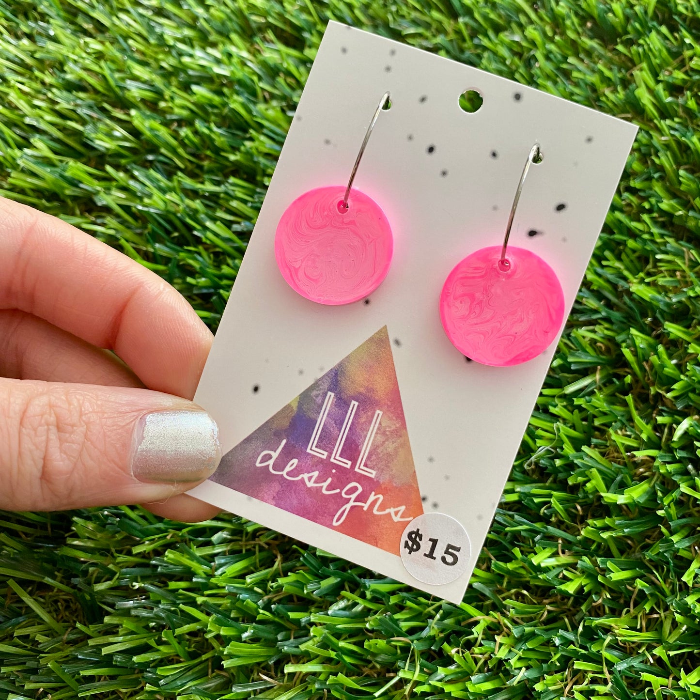 ON SALE!!!!!! Alcohol Ink Resin Earrings - Pink Circles Featuring a Silver Hoop!