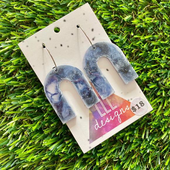 Alcohol Ink Resin Earrings - Blue and White Arches Featuring a Silver Hoop!