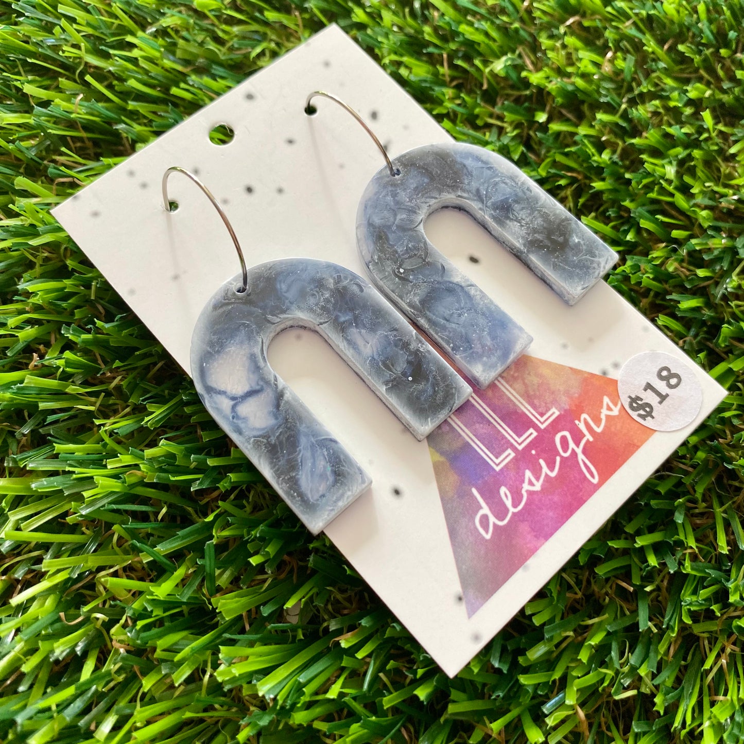 ON SALE!!!!!! Alcohol Ink Resin Earrings - Blue and White Arches Featuring a Silver Hoop!