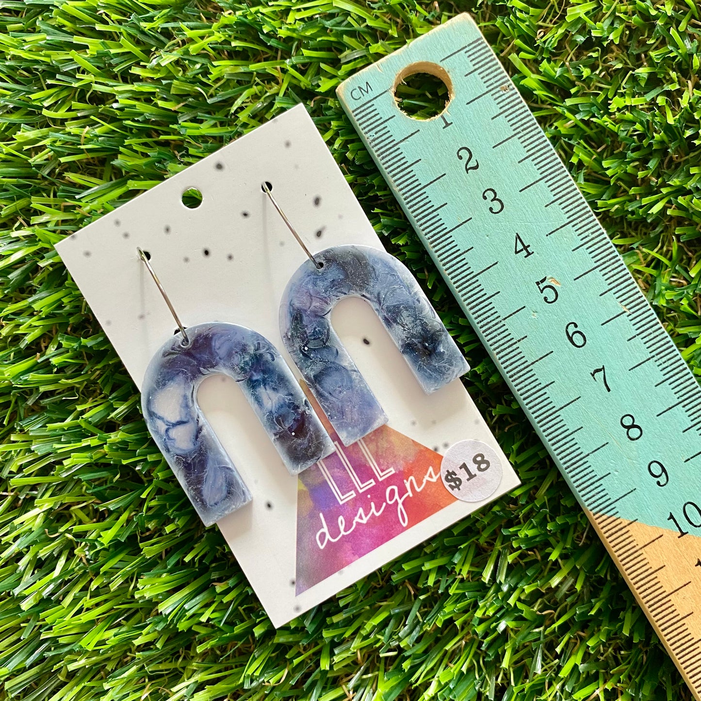 ON SALE!!!!!! Alcohol Ink Resin Earrings - Blue and White Arches Featuring a Silver Hoop!