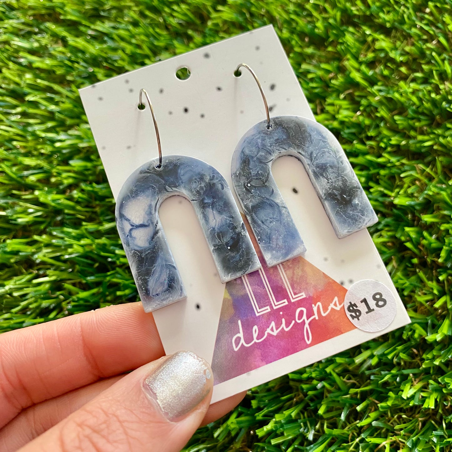 ON SALE!!!!!! Alcohol Ink Resin Earrings - Blue and White Arches Featuring a Silver Hoop!