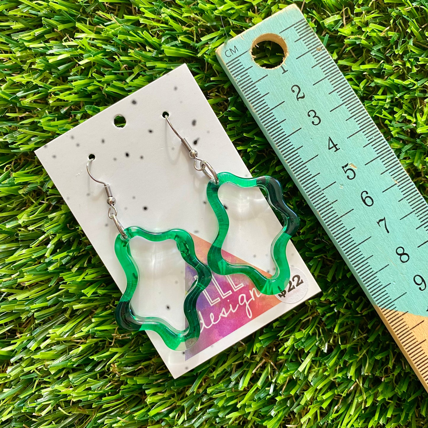 ON SALE!!!!!! Alcohol Ink Resin Earrings - Green Squiggle Wiggles Featuring a Hook Top!