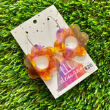 Alcohol Ink Resin Earrings - Purple and Yellow Daisies Featuring a Silver Hoop!