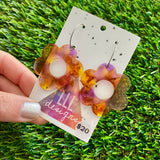 Alcohol Ink Resin Earrings - Purple and Yellow Daisies Featuring a Silver Hoop!