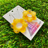 Alcohol Ink Resin Earrings - Yellow Daisies Featuring a Silver Hoop!