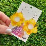 Alcohol Ink Resin Earrings - Yellow Daisies Featuring a Silver Hoop!