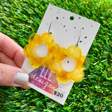 Alcohol Ink Resin Earrings - Yellow Daisies Featuring a Silver Hoop!