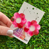 Alcohol Ink Resin Earrings - Pink and White Daisies Featuring a Silver Hoop!