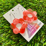 Alcohol Ink Resin Earrings - Red and White Daisies Featuring a Silver Hoop!