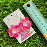 Alcohol Ink Resin Earrings - Pink and White Daisies with Pink Foil Featuring a Silver Hoop!