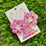 Resin Earrings - Pink Multi Glitter Daisies Featuring a Silver Hoop!