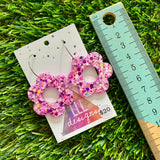 Resin Earrings - Pink Multi Glitter Daisies Featuring a Silver Hoop!