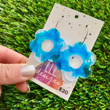 Alcohol Ink Resin Earrings - Blue and White Daisies Featuring a Silver Hoop!