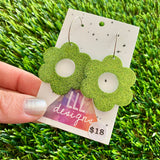Resin Earrings - Olive Glitter Daisies Featuring a Silver Hoop!