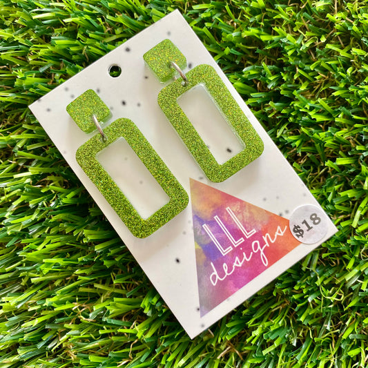 ON SALE!!!!!! Resin Earrings - Olive Glitter Rectangle Dangles!