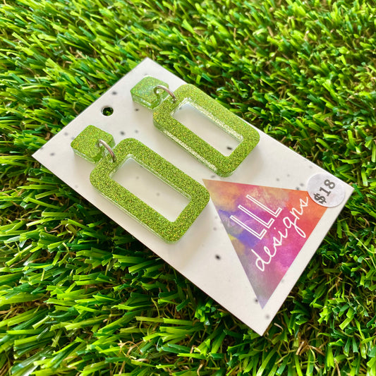 ON SALE!!!!!! Resin Earrings - Olive Glitter Rectangle Dangles!