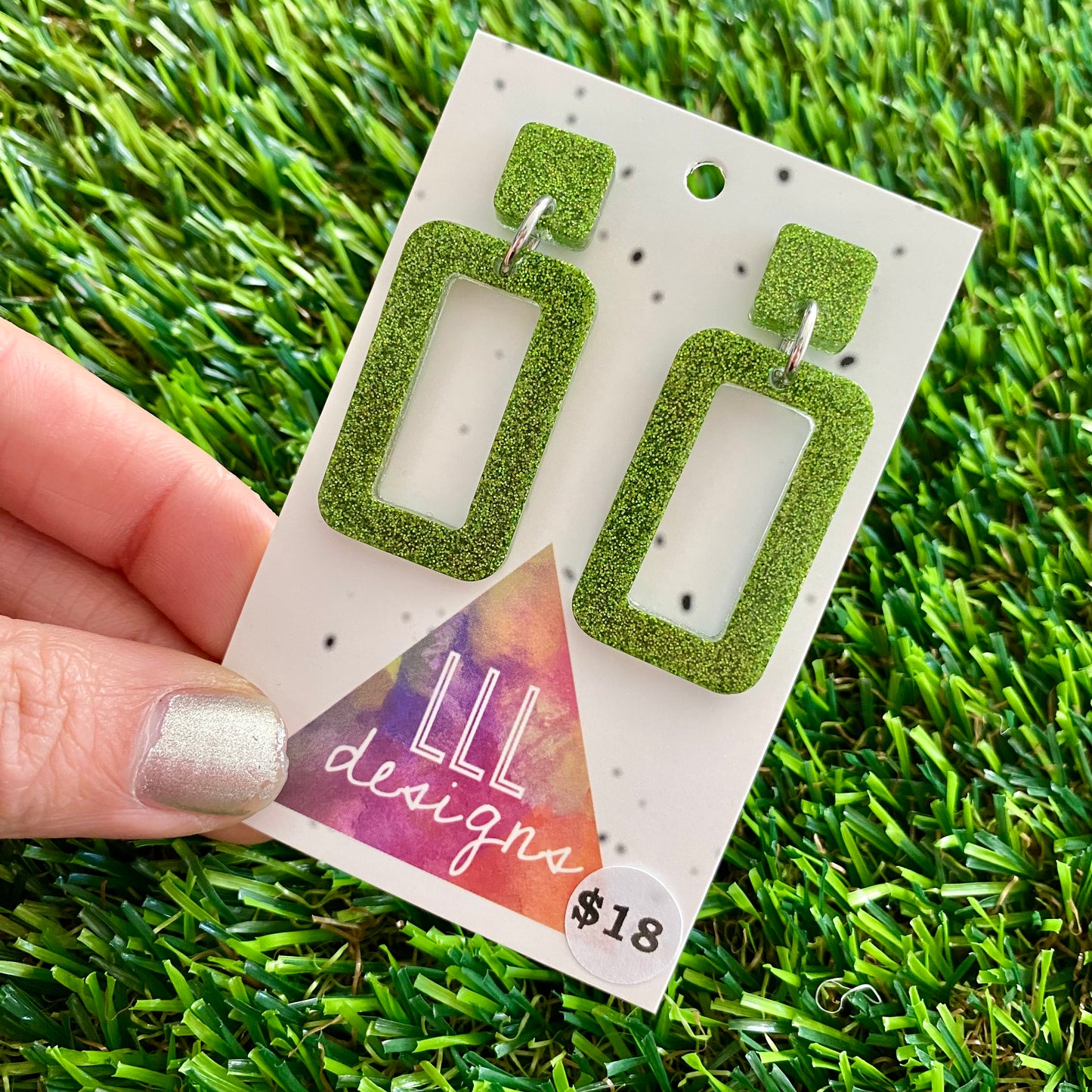 ON SALE!!!!!! Resin Earrings - Olive Glitter Rectangle Dangles!