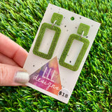 Resin Earrings - Olive Glitter Rectangle Dangles!