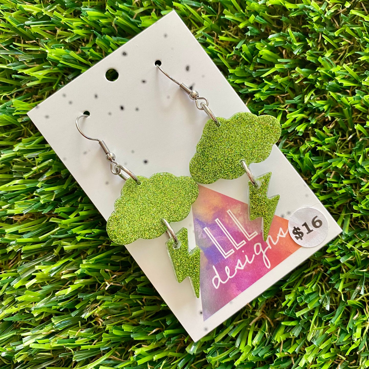 ON SALE!!!!!! Resin Earrings - Olive Glitter Storm Dangles Featuring a Hook Top!