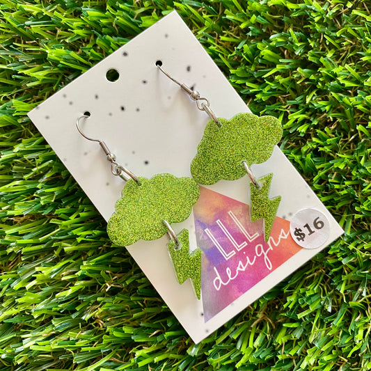 ON SALE!!!!!! Resin Earrings - Olive Glitter Storm Dangles Featuring a Hook Top!