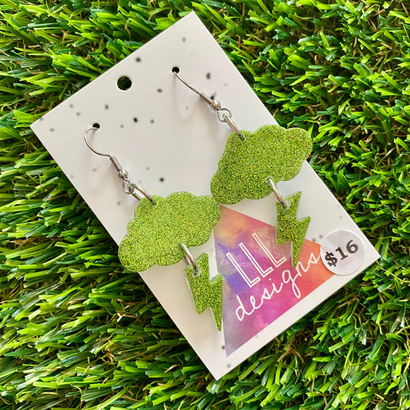 Resin Earrings - Olive Glitter Storm Dangles Featuring a Hook Top!