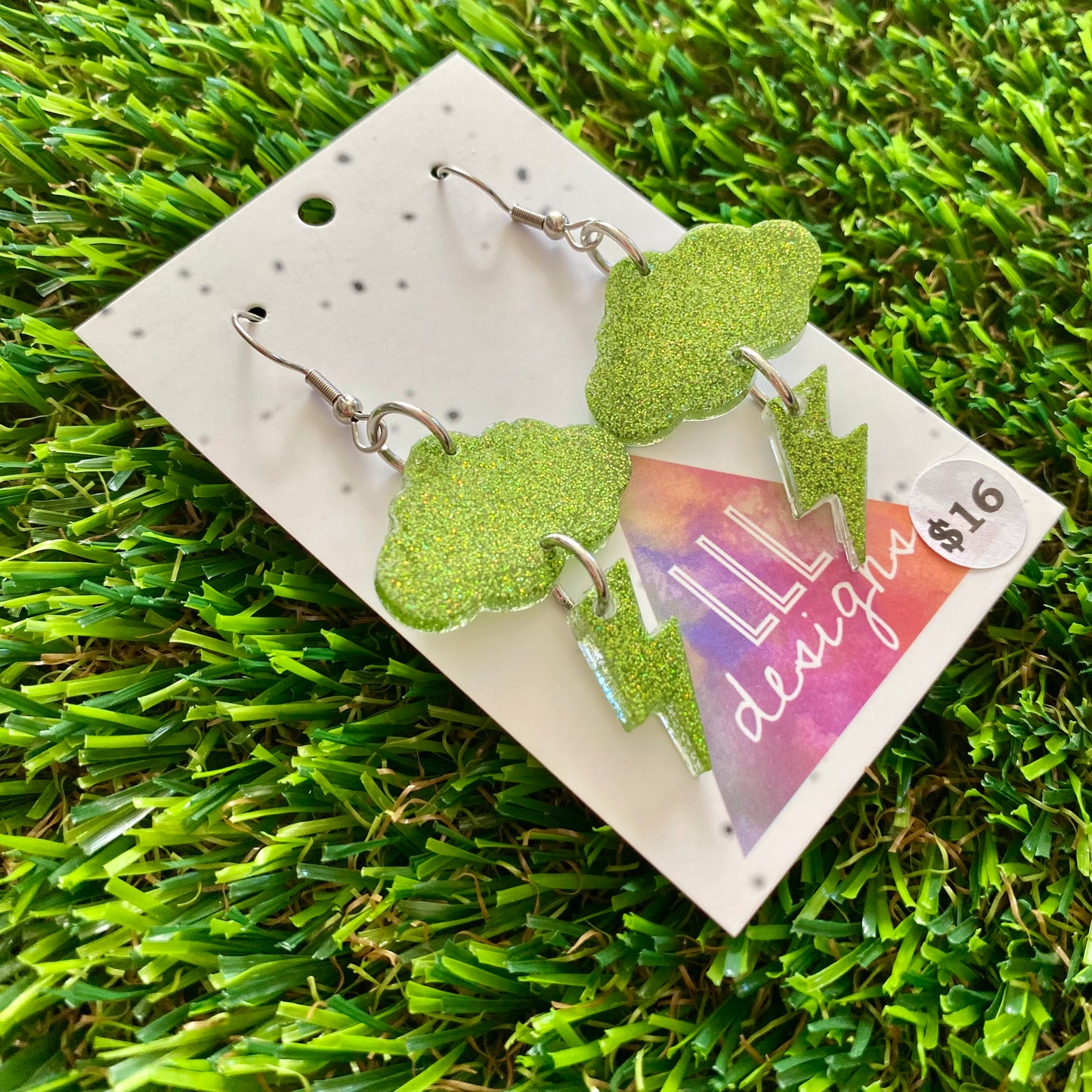ON SALE!!!!!! Resin Earrings - Olive Glitter Storm Dangles Featuring a Hook Top!