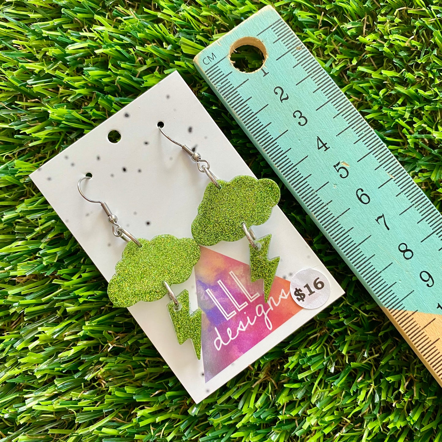 ON SALE!!!!!! Resin Earrings - Olive Glitter Storm Dangles Featuring a Hook Top!