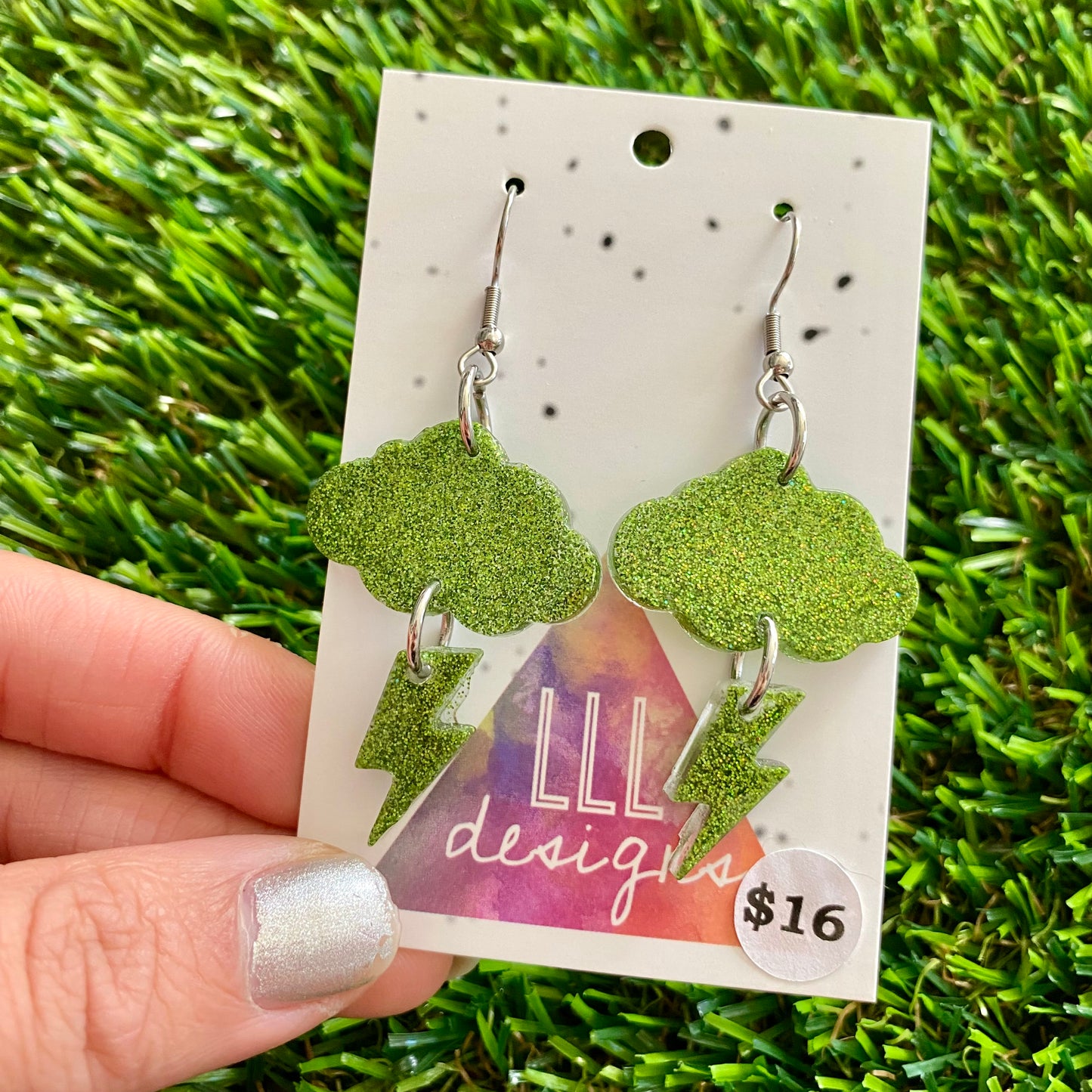 ON SALE!!!!!! Resin Earrings - Olive Glitter Storm Dangles Featuring a Hook Top!