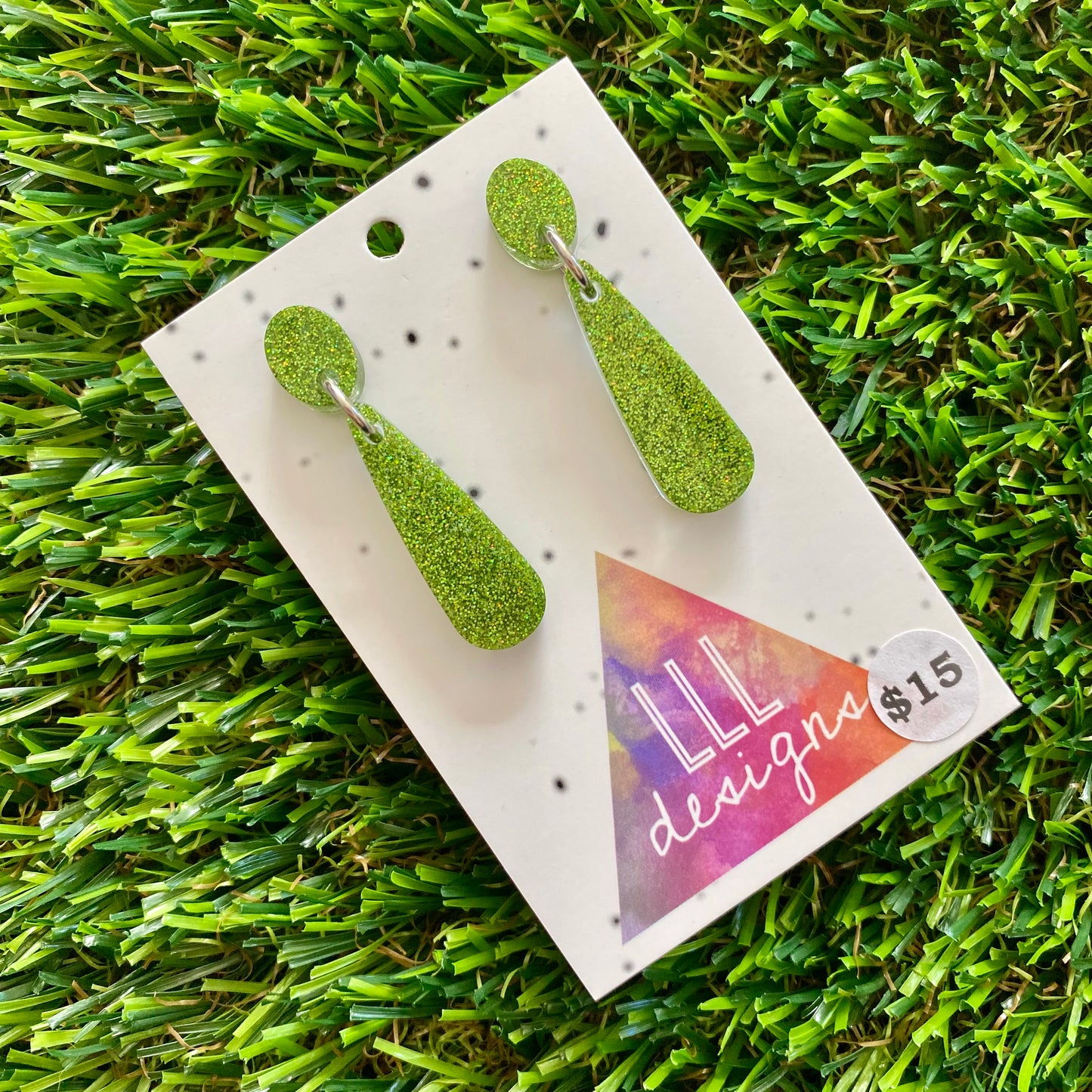 ON SALE!!!!!! Resin Earrings - Olive Glitter Droplet Dangles!