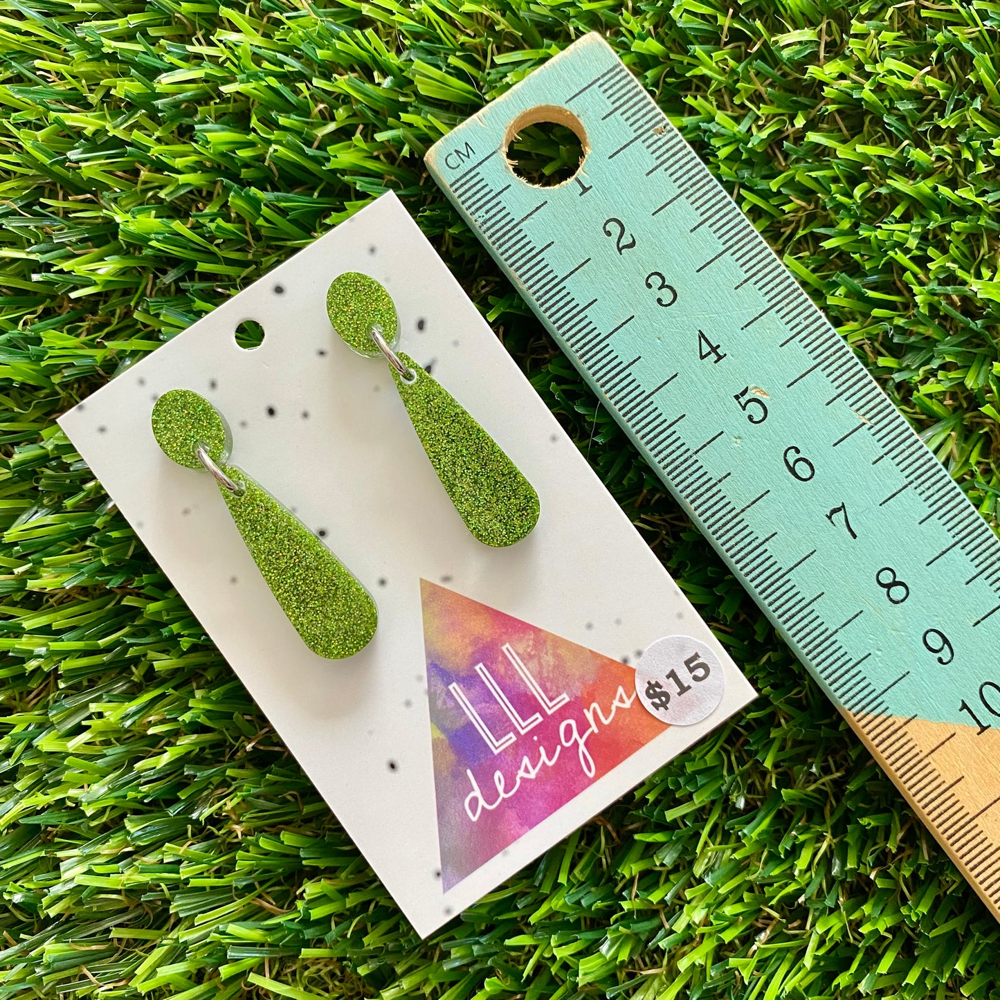 ON SALE!!!!!! Resin Earrings - Olive Glitter Droplet Dangles!