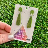 Resin Earrings - Olive Glitter Droplet Dangles!