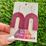 Resin Earrings - Pink Glitter Arched Dangles Featuring a Silver Hoop!