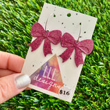 Resin Earrings - Pink Glitter Bows Featuring a Silver Hoop!
